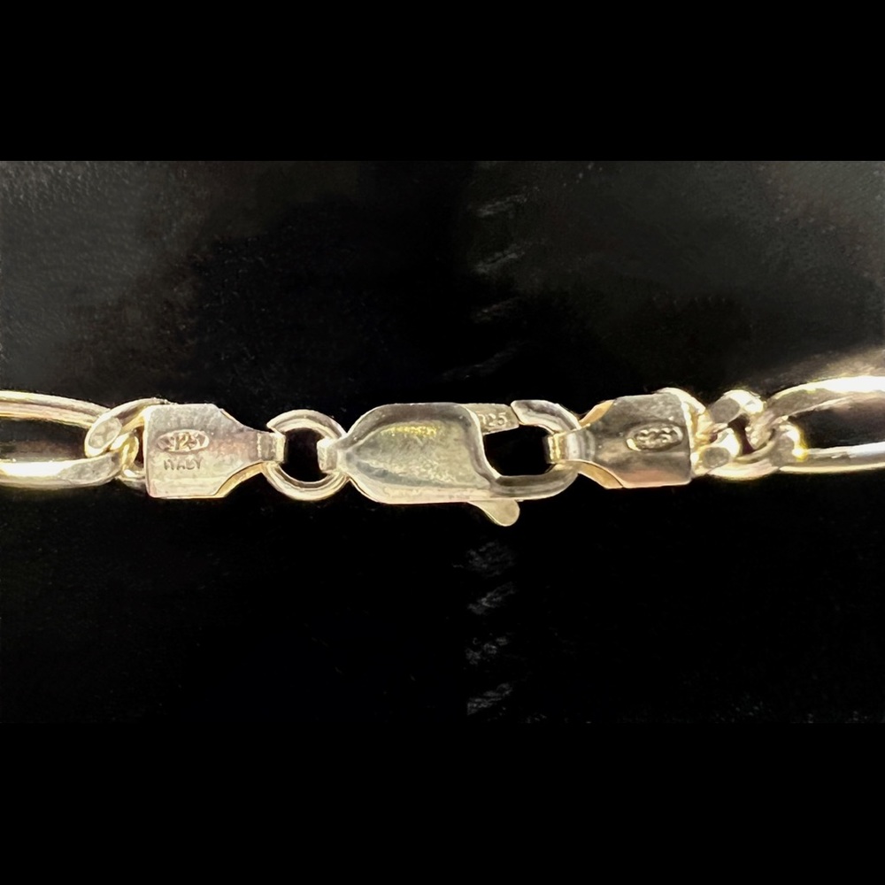 Vintage Affinity Onyx & Diamond Pendant w/a Sterling Silver Unisex Figaro Chain - Picture 5 of 6